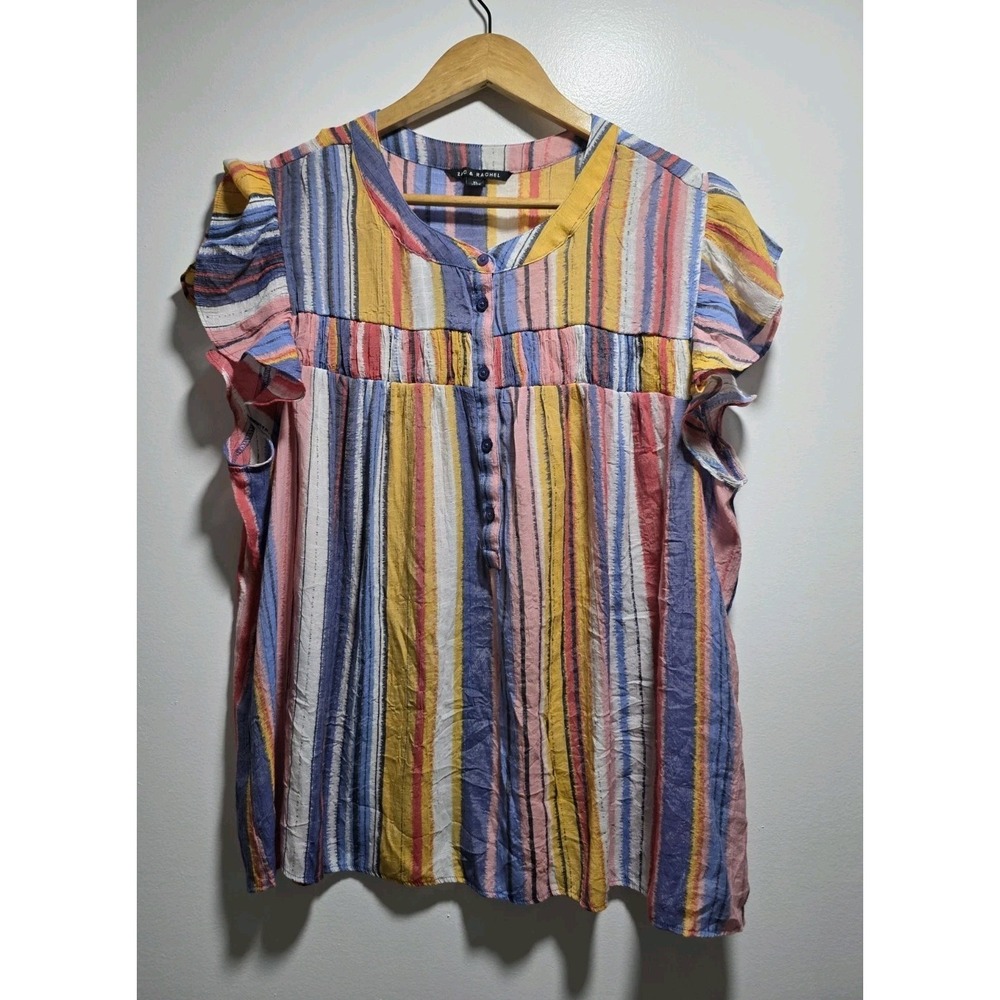 Zac & Rachel Women's Blouse Top Multicolored Striped Size XL